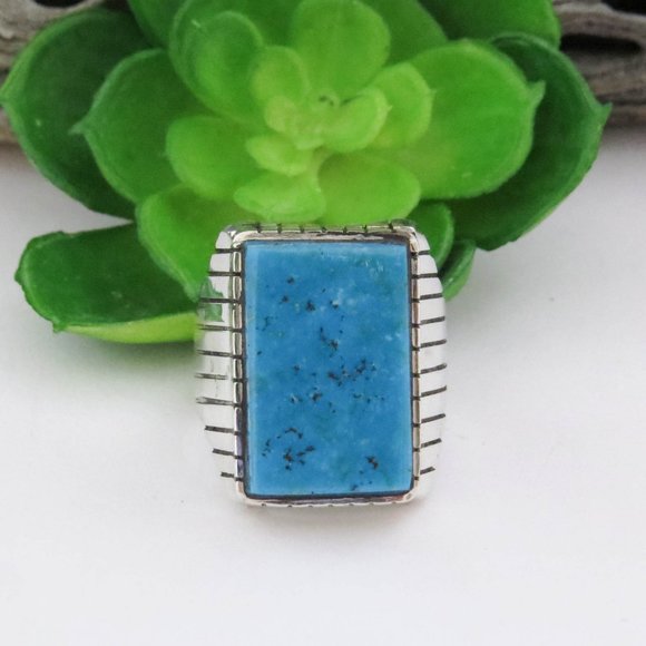 Navajo Kingman Turquoise Sterling Silver Large Rectangular Men's Ring Size 11 3/ - Picture 1 of 8